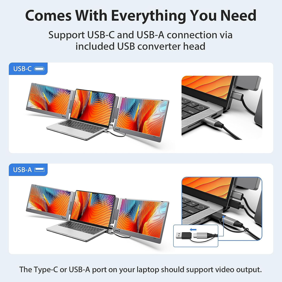 KYY 14” Triple Portable Monitor X90A | One-Cable Laptop Screen Extender