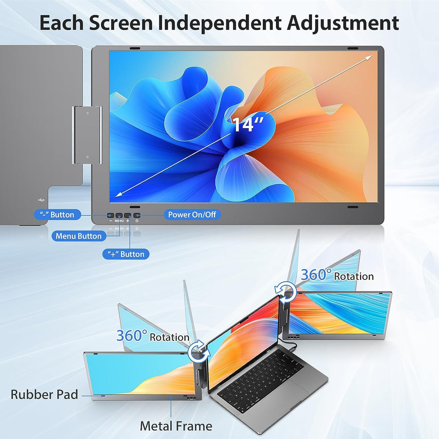 KYY 14” Triple Portable Monitor X90A | One-Cable Laptop Screen Extender
