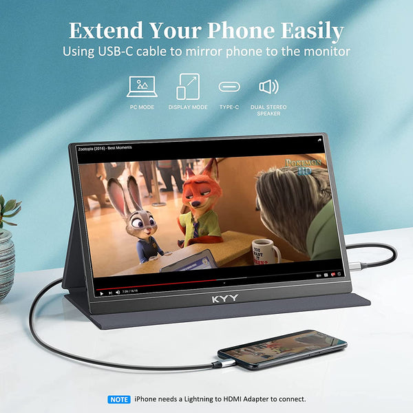 KYY 15.6” FHD Portable Monitor K3-1 | USB-C IPS Travel Display