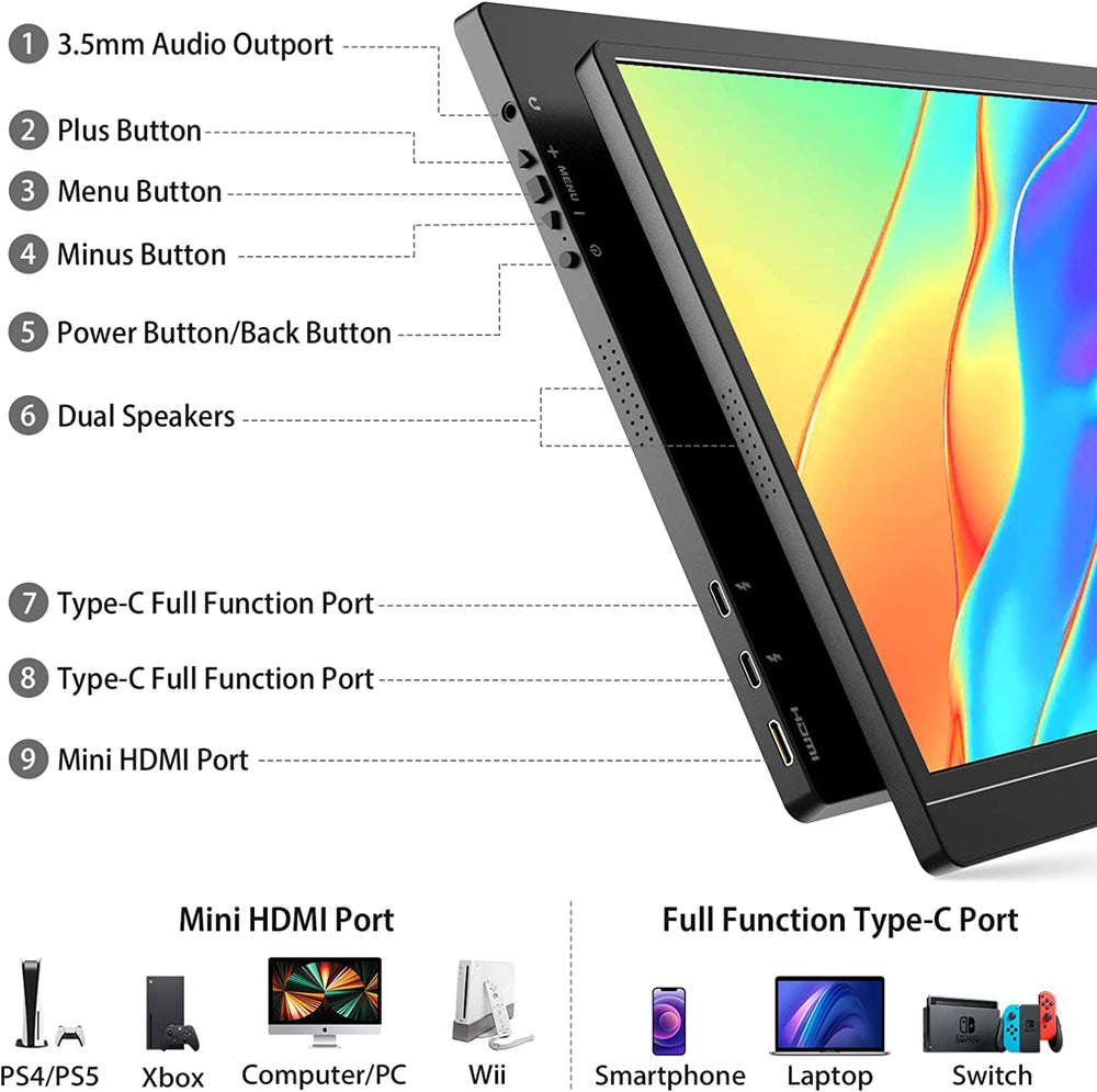 KYY 15.6” FHD Portable Monitor K3-2 | USB-C Travel IPS Display