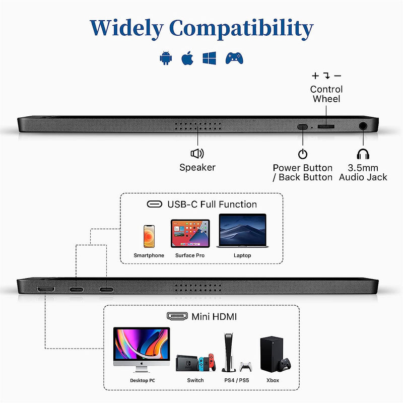 KYY 15.6” FHD Portable Monitor K3-1 | USB-C IPS Travel Display