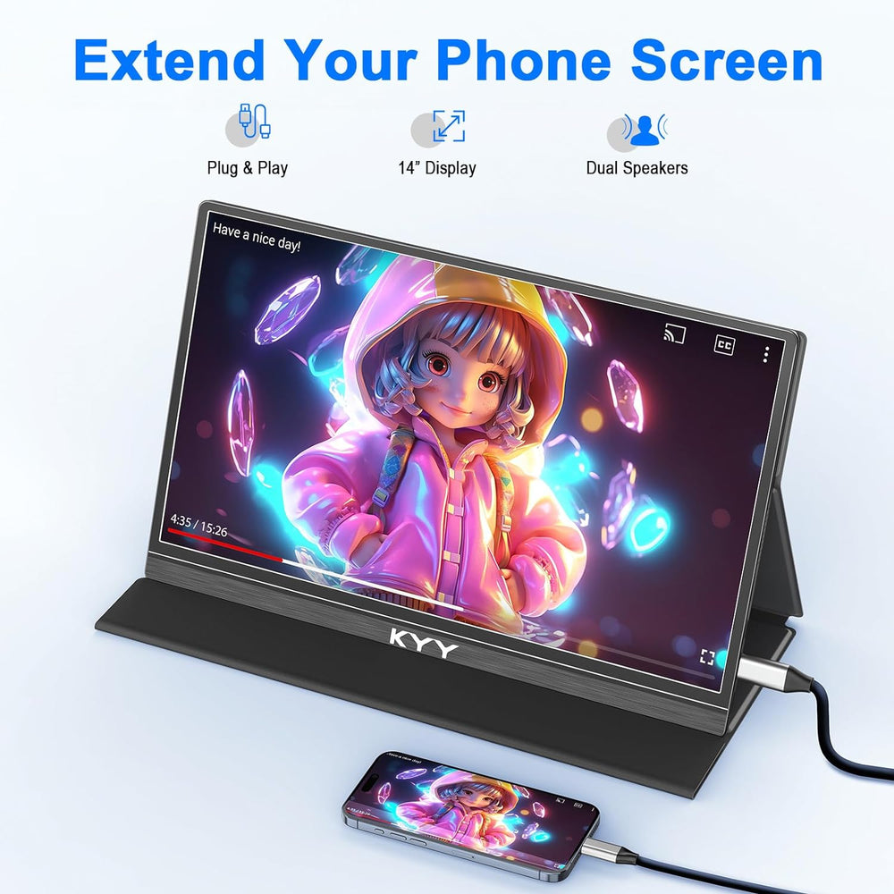 KYY 14” Portable Monitor K5-3 | Ultra-Slim FHD USB-C Travel Display