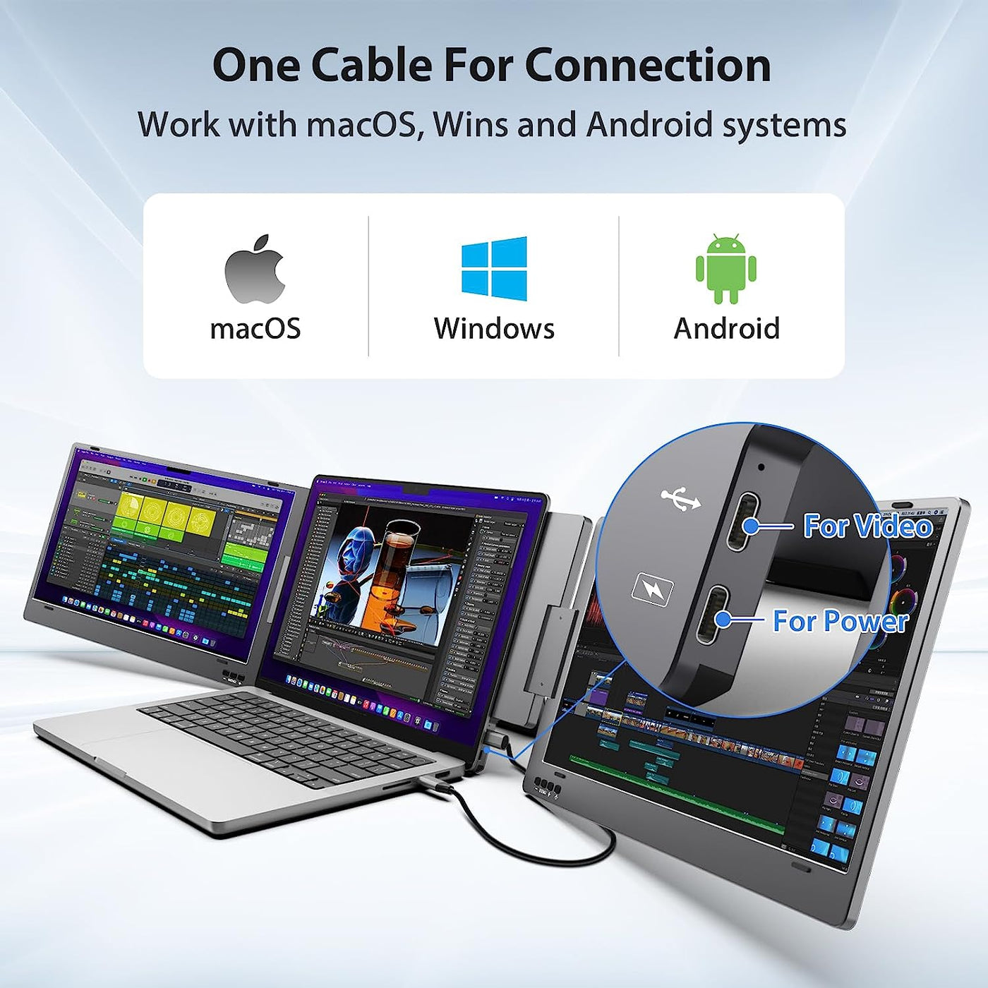 KYY 14” Triple Portable Monitor X90A | One-Cable Laptop Screen Extender